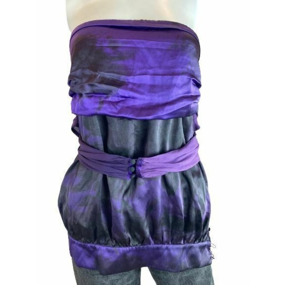 Exte Purple Tie Waist Strapless Silk Blouse Top Si